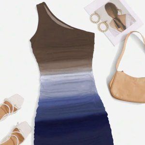 SHEIN Unity Ombre One Shoulder Ruched Side Bodycon Dress L (8/10)